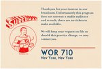 "SUPERMAN" WOR 710 RADIO PROMOTIONAL CARD.