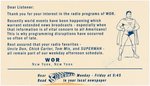 "SUPERMAN" WOR 710 RADIO ANNOUNCEMENT/PROMOTIONAL CARD.