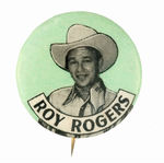 RARE GREEN BKG. “ROY ROGERS” BUTTON FROM HAKE COLLECTION & CPB.