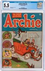 "ARCHIE COMICS" #2 SPRING 1943 CGC 5.5 FINE-.