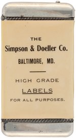 CELLULOID WRAPPED MATCH SAFE FROM BALTIMORE "HIGH GRADE LABELS" PRINTER.