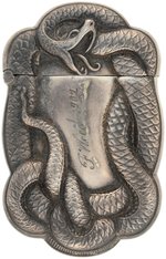 STERLING SILVER DOUBLE SIDED ENTWINED SNAKE MATCH SAFE ENGRAVED "F. WOOD 1902".