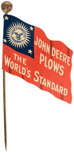 RARE 1896 "DEERE BICYCLES" 1.25" LAPEL STUD PLUS "JOHN DEERE PLOWS" CELLO FLAG STICKPIN.