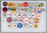 CHEVROLET 40 BUTTONS FROM 1920s THROUGH 1980s PLUS ONE CARDBOARD/FOIL LOGO DISC.