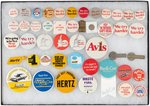CAR RENTAL LIFETIME COLLECTION WITH 68 PIECES, MOSTLY BUTTONS, OVER 10 COMPANIES.