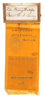 RARE IDENTIFIED "DELEGATE" BADGE TO 1915 NATIONAL CONVENTION.