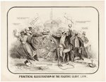 "PRACTICAL ILLUSTRATION OF THE FUGITIVE SLAVE LAW" CARTOON PRINT.