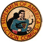 SUPERMAN "SUPERMEN OF AMERICA - ACTION COMICS" RARE PREMIUM EMBLEM/PATCH VARIETY.