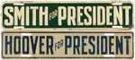 SMITH & HOOVER PAIR OF "FOR PRESIDENT" LICENSE PLATE ATTACHMENTS.