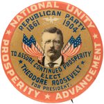 ROOSEVELT 1904 "NATIONAL UNITY PROSPERITY ADVANCEMENT" BUTTON HAKE #86.