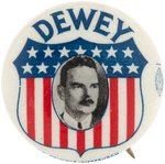 "DEWEY" AMERICAN SHIELD PORTRAIT BUTTON RARE 1944 MANUFACTURERS SAMPLE.