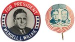 WILLKIE PAIR OF BUTTONS INCLUDING LITHO JUGATE AND PATRIOTIC PORTRAIT.