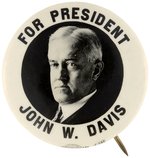 "FOR PRESIDENT JOHN W. DAVIS" REAL PHOTO PORTRAIT BUTTON.