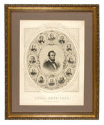 LINCOLN, HIS CABINET & CIVIL WAR MILITARY LEADERS FRAMED PRINT TITLED "LOYAL AMERICANS."