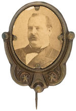 GROVER CLEVELAND LARGE CARDBOARD PHOTO ON BRASS SHELL STICKPIN.