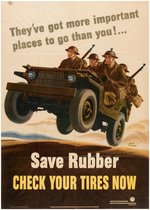 WORLD WAR II "SAVE RUBBER - CHECK YOUR TIRES NOW" RUBBER CONSERVATION WAR POSTER.