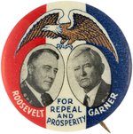 ROOSEVELT & GARNER "FOR REPEAL AND PROSPERITY" JUGATE BUTTON HAKE #2006.