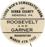 ROOSEVELT "BERKS COUNTY READING, PA" 1933 INAUGURATION BUTTON.