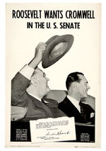 FDR 1940 COATTAIL POSTER "ROOSEVELT WANTS CROMWELL IN THE U.S. SENATE."