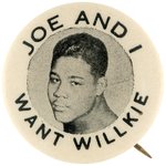 BOXER JOE LOUIS 1940 PORTRAIT BUTTON ENDORSING WILLKIE HAKE #68.