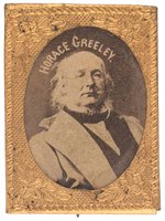 “HORACE GREELEY” GEM ALBUMEN PORTRAIT BADGE UNLISTED IN DeWITT & HAKE.