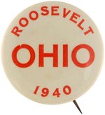 "ROOSEVELT OHIO 1940" SCARCE BUTTON UNLISTED IN HAKE.