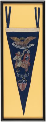 ROOSEVELT & UNCLE SAM "WELCOME HOME DELIGHTED" GRAPHIC 1910 PENNANT.