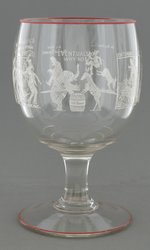 PROHIBITION 1932 "4% BEER" ENORMOUS ETCHED GLASS GOBLET.