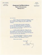 JOHN F. KENNEDY SIGNED LETTER ON CONGRESSIONAL STATIONERY REFERENCING IKE.