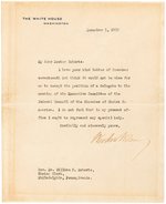 WOODROW WILSON SIGNED LETTER ON WHITE HOUSE STATIONARY.