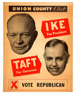 "IKE FOR PRESIDENT/TAFT FOR GOVERNOR" RARE 1952 OHIO COATTAIL SIGN.