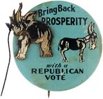 "BRING BACK PROSPERITY" MECHANICAL ELEPHANT KICKING DONKEY BUTTON.