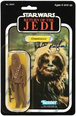 "STAR WARS: RETURN OF THE JEDI - CHEWBACCA" 77 BACK CARDED ACTION FIGURE SIGNED BY PETER MAYHEW.