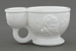 UNUSUAL JAMES GARFIELD MILK GLASS SHAVING MUG.