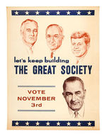 LBJ "BUILDING THE GREAT SOCIETY" POSTER PICTURING HIM WITH FDR-TRUMAN-JFK.