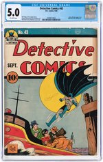 "DETECTIVE COMICS" #43 SEPTEMBER 1940 CGC 5.0 VG/FINE.