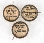 DICK TRACY VINTAGE "SMALLS" COLLECTION OF BUTTONS, BADGES AND MORE.