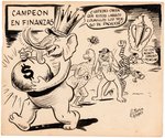 1953 DOMINICAN REPUBLIC TEAM MASCOTS W/MONEY ORIGINAL ART BY OCTAVIO.