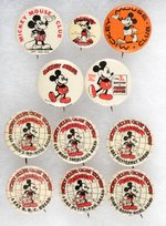 MICKEY MOUSE 1930s  CLUB MEMBER BUTTONS COLLECTION OF 11.