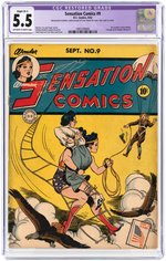 "SENSATION COMICS" #9 SEPTEMBER 1942 CGC 5.5 FINE- SLIGHT (B-1) RESTORED.