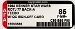 "STAR WARS: RETURN OF THE JEDI - TEEBO" 77 BACK-A QUALITY CONTROL SIGN-OFF AFA 85 Y-NM+.