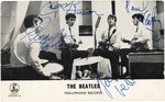 THE BEATLES FULL BAND-SIGNED 1962 PARLOPHONE PHOTOCARD.