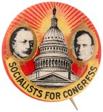 "SOCIALISTS FOR CONGRESS" VICTOR BERGER & GAYLORD WILSHIRE BUTTON.