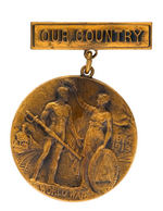 WORLD WAR I UNION AWARD BADGE WITH MEMBER NAME ENGRAVED ON HANGER REVERSE.