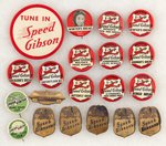 SPEED GIBSON PREMIUM BUTTONS AND BADGES EXTENSIVE COLLECTION.