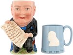 WORLD WAR II CHURCHILL "NEVER SURRENDER" MUG PAIR.