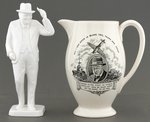 WORLD WAR II CHURCHILL COMMEMORATIVE PORCELAIN PITCHER & FIGURE PAIR.