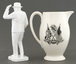 WORLD WAR II CHURCHILL COMMEMORATIVE PORCELAIN PITCHER & FIGURE PAIR.