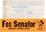 FOX SENATOR MICKEY MOUSE CLUB RARE THEATER EPHEMERA PAIR.