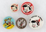 PINOCCHIO BUTTONS AND AUSTRALIAN BADGE (5) INCLUDING TWO SELDOM OFFERED.